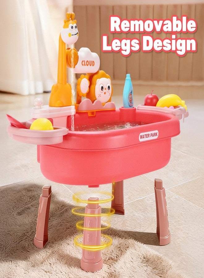 HOLYFUN Play Kitchen Sink with Running Water, Water Table Toy, Sink Toy with Functional Faucet, Play Food, Pots & Pans Kitchen Accessories, Realistic Pretend Play Gift Set for Toddlers and Kids (Pink) - Image 3
