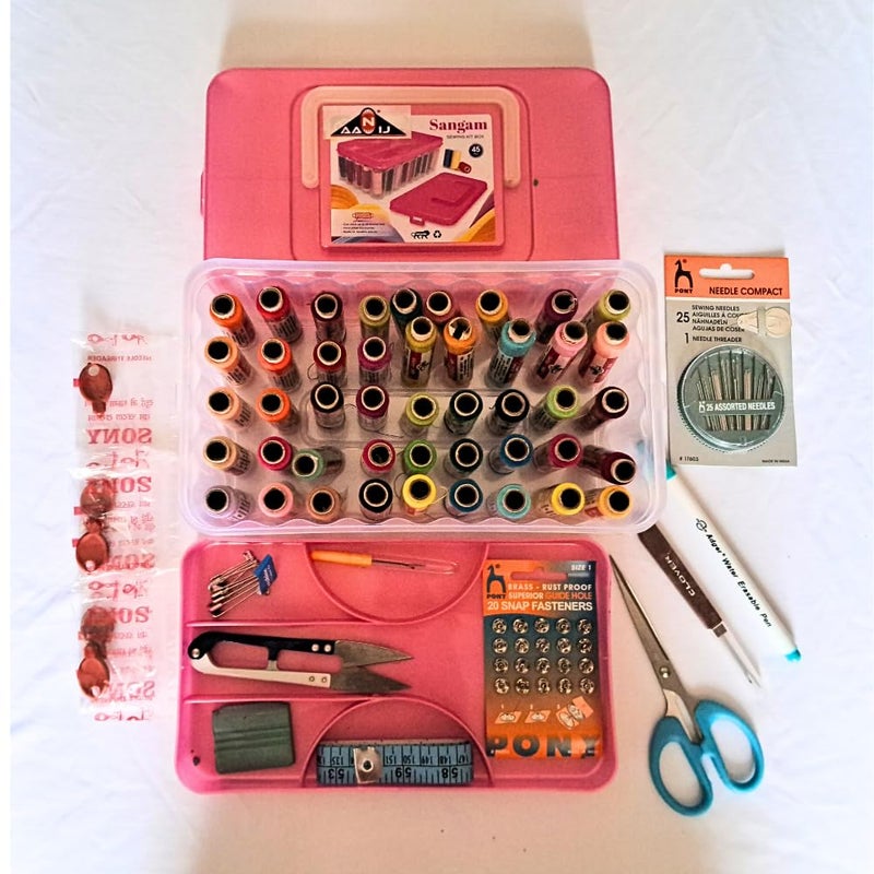 AANIJ AANIJ 185 pcs Portable Sewing kit Box Sewing Supplies Accessories with 45 Pcs Thread Spools Scissors Threader Tape Measure for DIY Adults Beginners Emergency Travel Home 