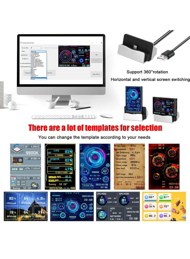 سيوسي 3.5 inch IPS USB Mini Screen AIDA64 PC CPU RAM HDD Temp Monitor Portable, Mini Monitor Sensor Panel Temperature Display Type C Sub Screen - Image 3