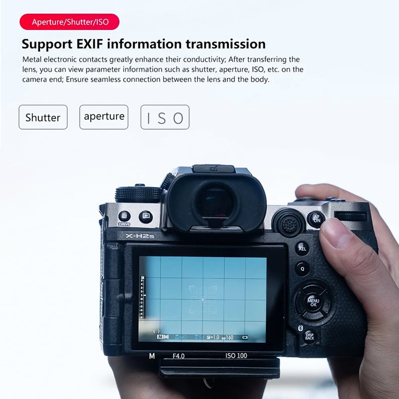 محول وثمة عدسة Viltrox EF-FX1 Pro بالتركيز التلقائي بحلقة تعديل العتامة مع منفذ Type-C محسّن، يستخدم كبديل لربط عدسات كانون EF/EF-S بأجهزة كاميرات بدون مرآة من نوع Fuji X مثل X-T3، X-T30، X-T20، X-T100، X-E2، X-E3 وكل الكاميرات ذات وثمة X - Image 3