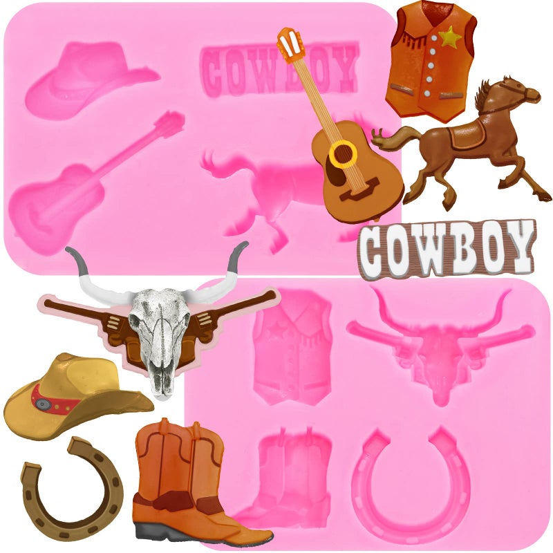 Hoolerry Set of 8 Bull Head Silicone Molds Feather Arrow Boot Horseshoe Hoof Fondant Mold Chocolate Shoe Mold Fondant and Gum Paste Molds Cupcake Cake Topper Decoration for Baking Crafts Cool Style