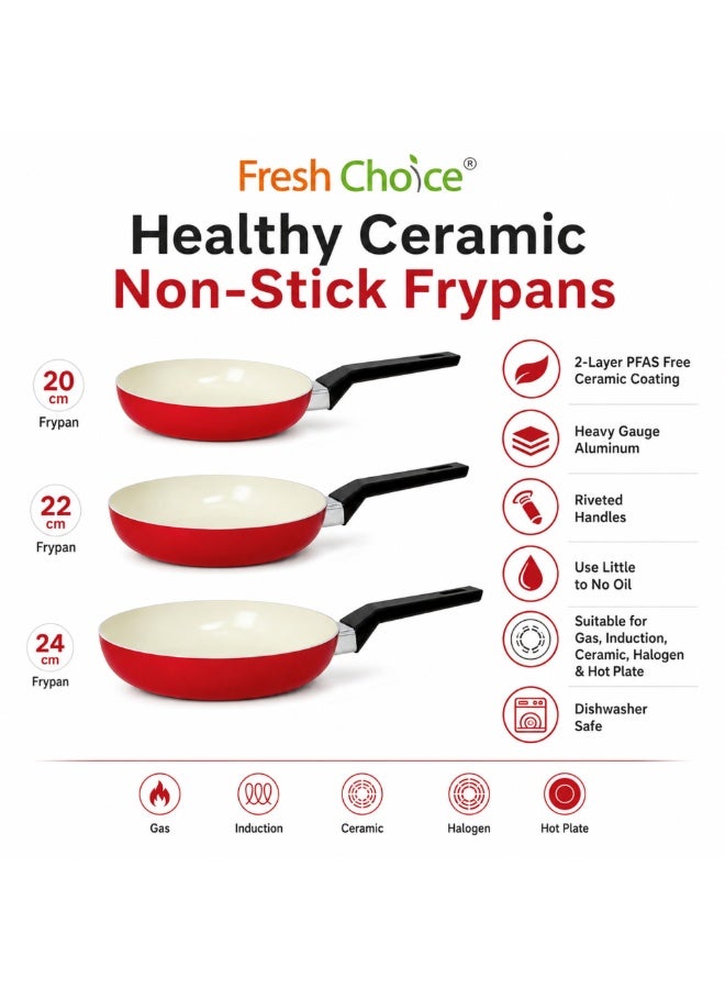 فريش تشويس FRESH CHOICE طقم مقالي سيراميك غير لاصقة 6 قطع، 20/22/24 سم، مع أدوات طبخ من النايلون، متوافق مع الحث وجميع أنواع المواقد، خالٍ من PFAS - Image 4