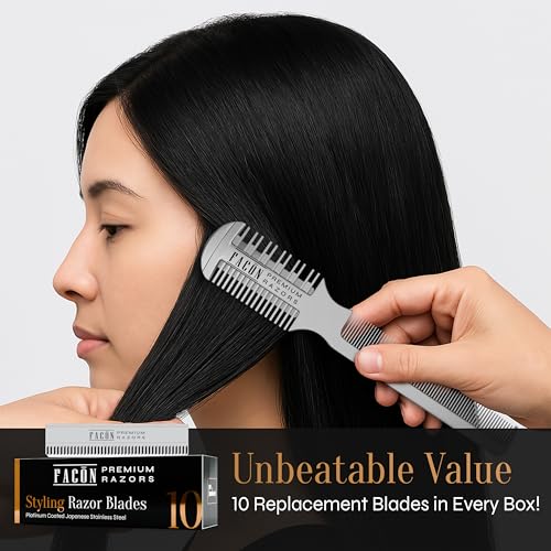 FACON Facón Razor Comb for Hair Cutting - Professional Hair Cutting Comb Kit with 12 Replacement Blades, Double Edge Shaper for Salon & Home, Premium Styling Thinning Texturizing Split Ends Trimming Razor - Image 5