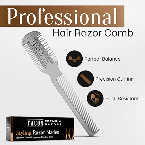 FACON Facón Razor Comb for Hair Cutting - Professional Hair Cutting Comb Kit with 12 Replacement Blades, Double Edge Shaper for Salon & Home, Premium Styling Thinning Texturizing Split Ends Trimming Razor - Image 2