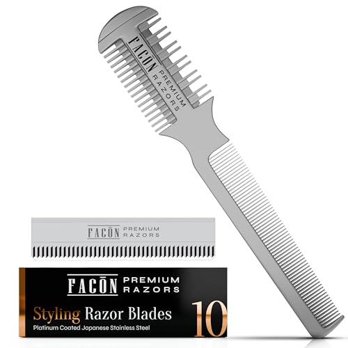 FACON Facón Razor Comb for Hair Cutting - Professional Hair Cutting Comb Kit with 12 Replacement Blades, Double Edge Shaper for Salon & Home, Premium Styling Thinning Texturizing Split Ends Trimming Razor - Image 1