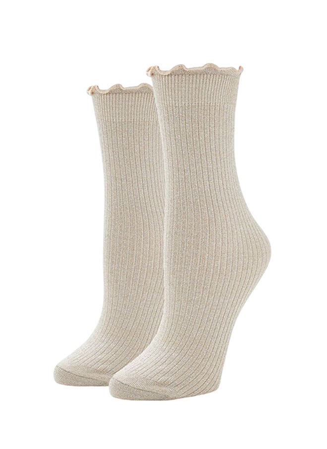 FOREVER 21 Ribbed Lettuce-Edge Crew Socks  - Image 1