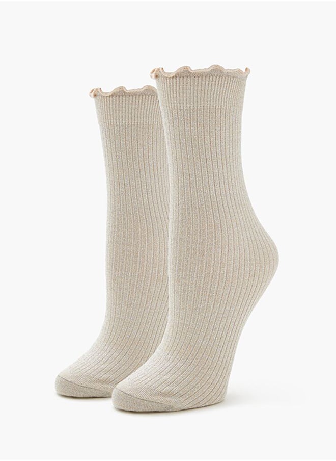 FOREVER 21 Ribbed Lettuce-Edge Crew Socks  - Image 4