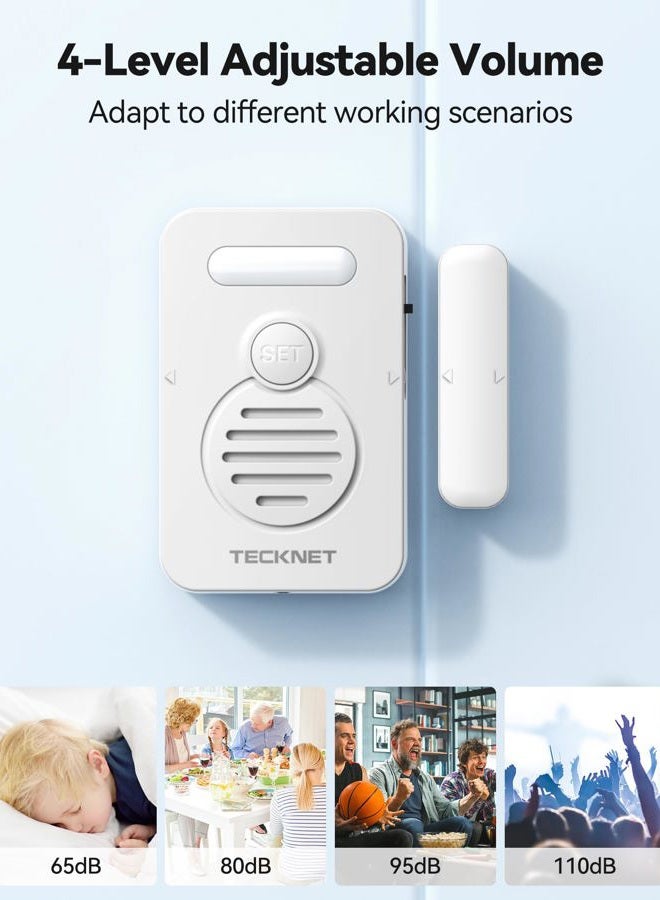 TECKNET Door Alarms for Kids Safety, 4-Level Adjustable Volume, Window Alarm with Smart Voice Alert, Refrigerator Sensor Pool Alarm Door Alarms When Opened for Home Security、Hotel、Garage and Basement - Image 4