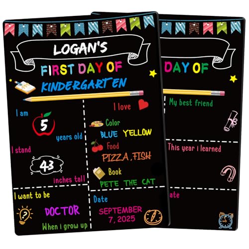 Yunfan First Day of School Sign 14x10 DoubleSided First and Last Day of School Board Reusable Wooden Colorful Chalkboard for Grades 112 for Kindergarten Pre K for Photography - Image 1
