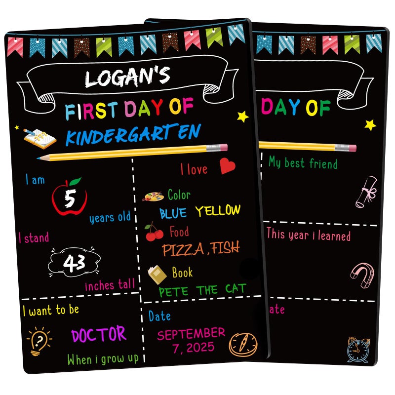 Yunfan First Day of School Sign 14x10 DoubleSided First and Last Day of School Board Reusable Wooden Colorful Chalkboard for Grades 112 for Kindergarten Pre K for Photography - Image 2
