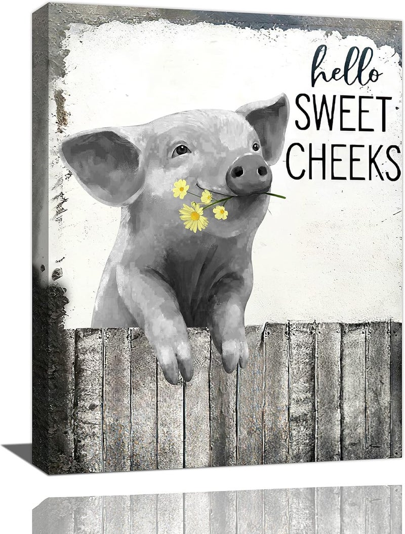 SweetFox Farmhouse Pig Canvas Wall Art - Image 1