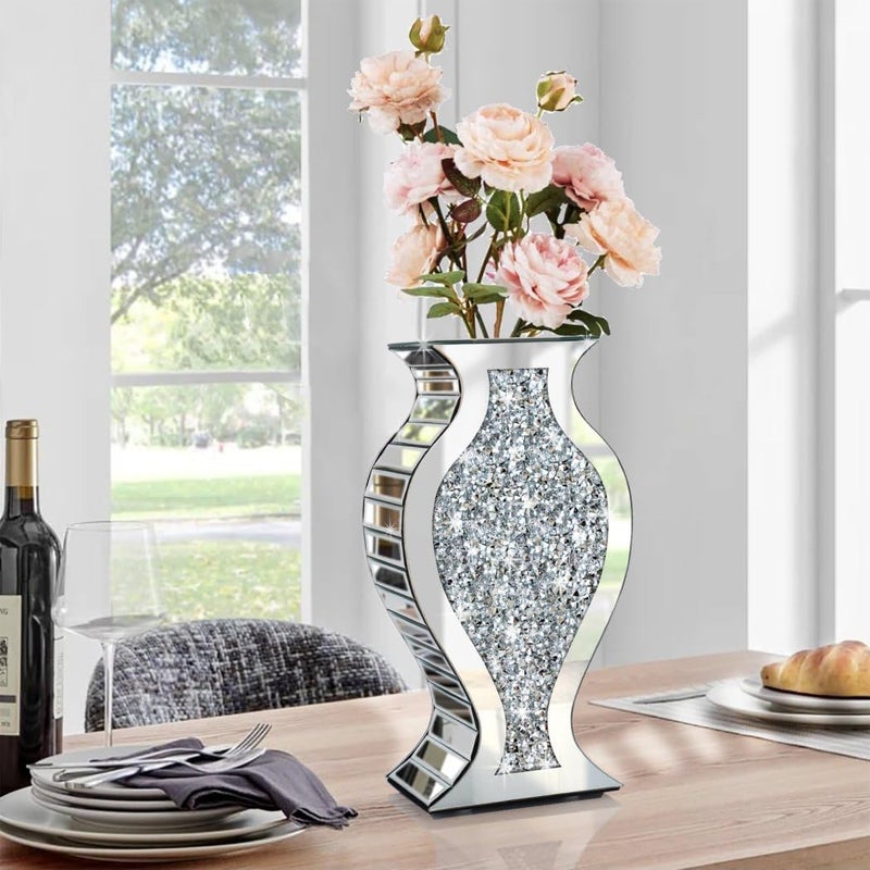 ALLARTONLY Crushed Diamond Mirror Vase Crystal Silver Glass Stunning Decorative Vase Flower Luxury for Home DÃ©cor. Canâ€™t Hold Water. - Image 2