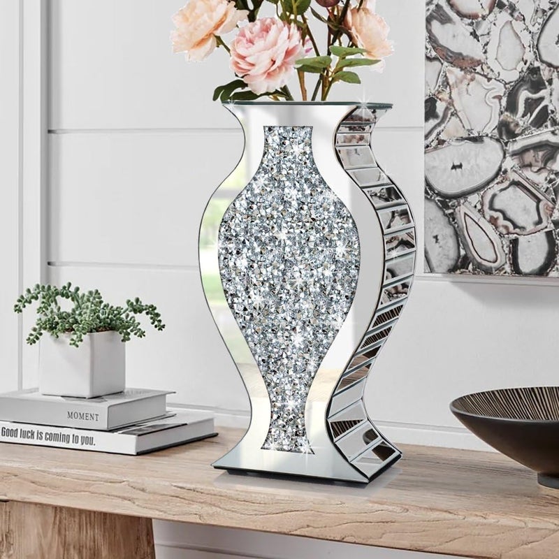 ALLARTONLY Crushed Diamond Mirror Vase Crystal Silver Glass Stunning Decorative Vase Flower Luxury for Home DÃ©cor. Canâ€™t Hold Water. - Image 4
