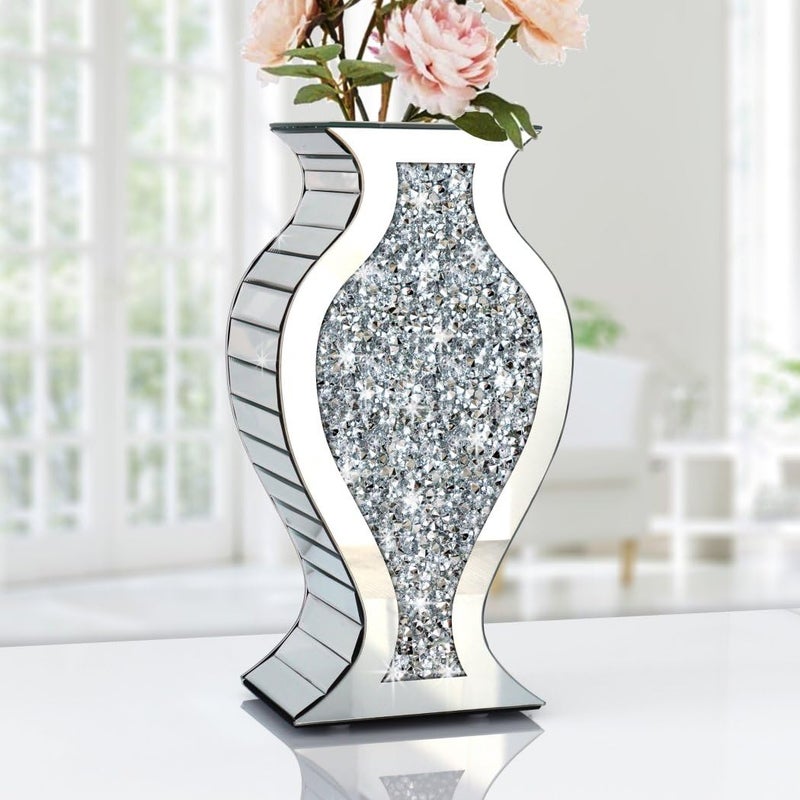 ALLARTONLY Crushed Diamond Mirror Vase Crystal Silver Glass Stunning Decorative Vase Flower Luxury for Home DÃ©cor. Canâ€™t Hold Water. - Image 5