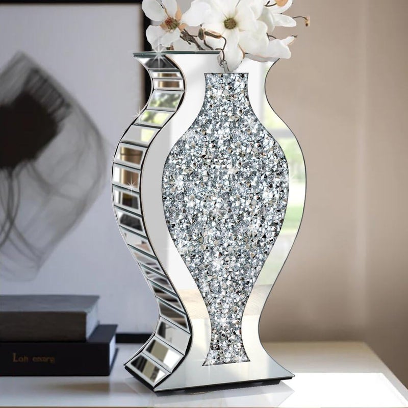 ALLARTONLY Crushed Diamond Mirror Vase Crystal Silver Glass Stunning Decorative Vase Flower Luxury for Home DÃ©cor. Canâ€™t Hold Water. - Image 1