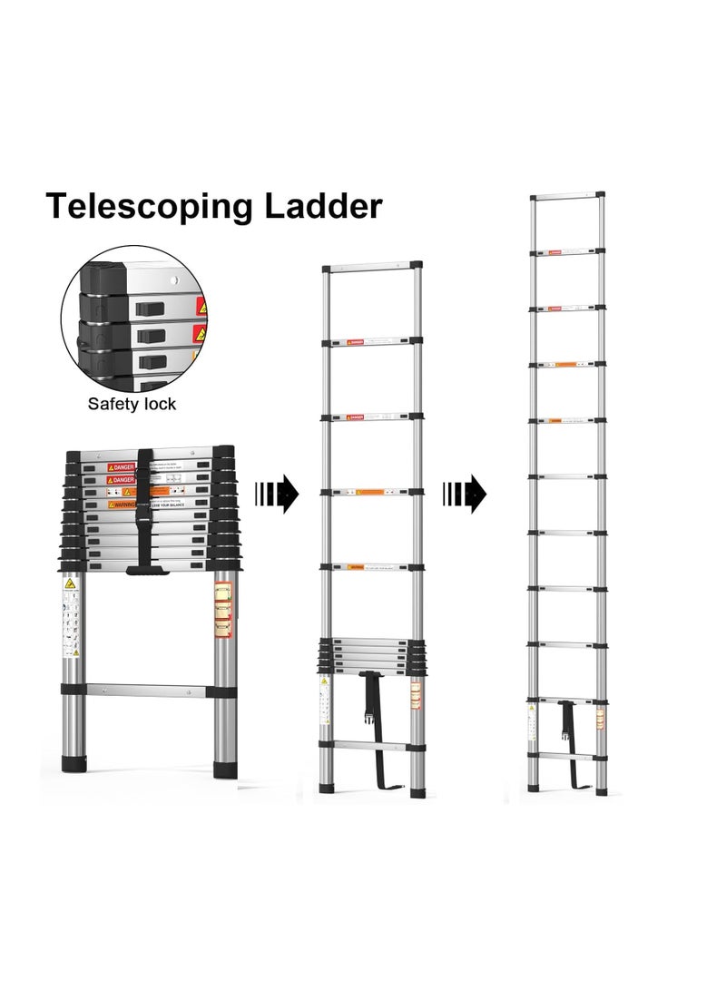 BRIEFNESS 3.2m Telescoping Extension Ladder – 10.5FT Foldable Stainless Steel, Multi-Purpose, Anti-Slip, Max Load 330 lbs - Image 3