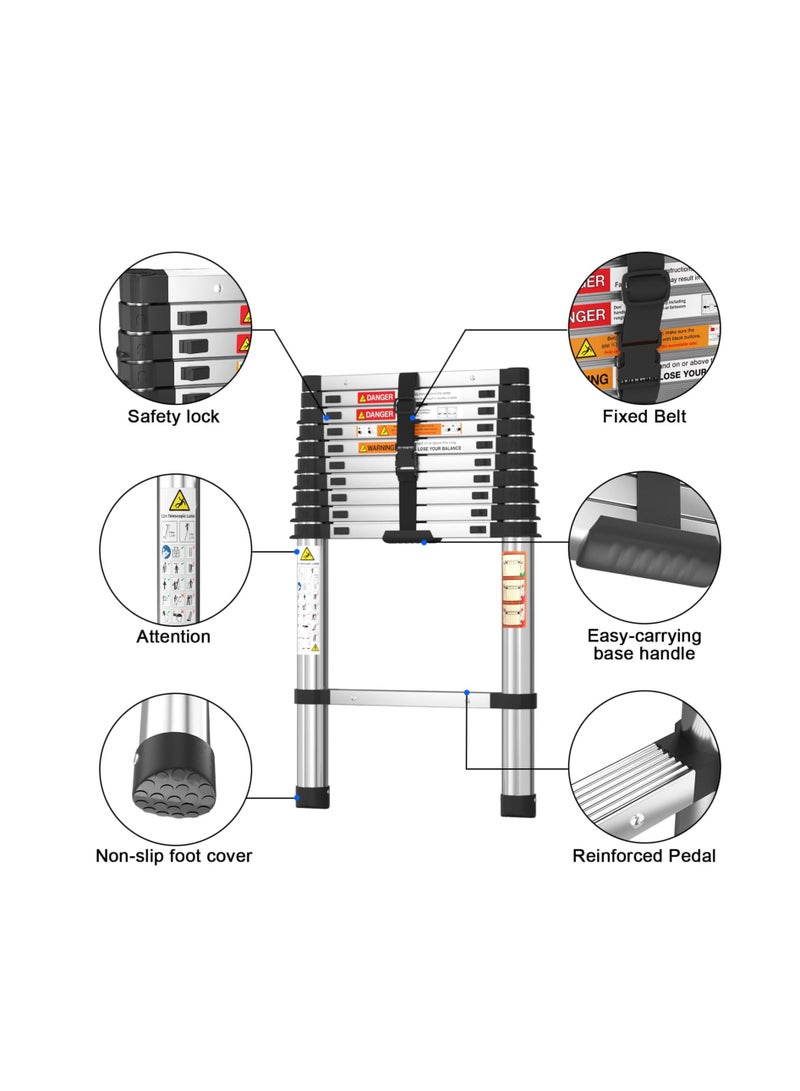 BRIEFNESS 3.2m Telescoping Extension Ladder – 10.5FT Foldable Stainless Steel, Multi-Purpose, Anti-Slip, Max Load 330 lbs - Image 2