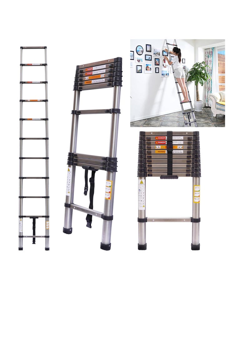 BRIEFNESS 3.2m Telescoping Extension Ladder – 10.5FT Foldable Stainless Steel, Multi-Purpose, Anti-Slip, Max Load 330 lbs - Image 1