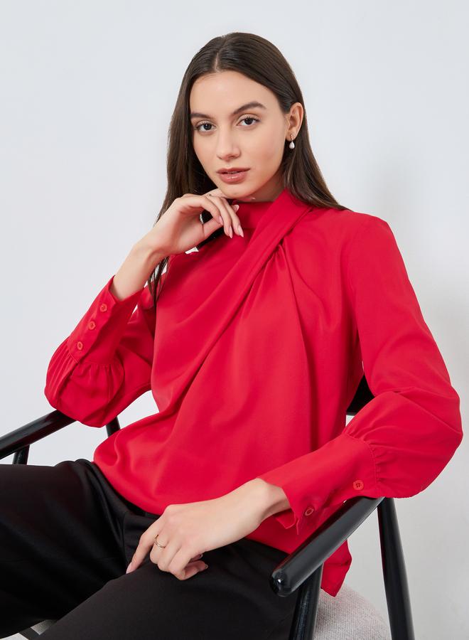 Take Two Solid Cross Neck Long Sleeve Top - Image 1