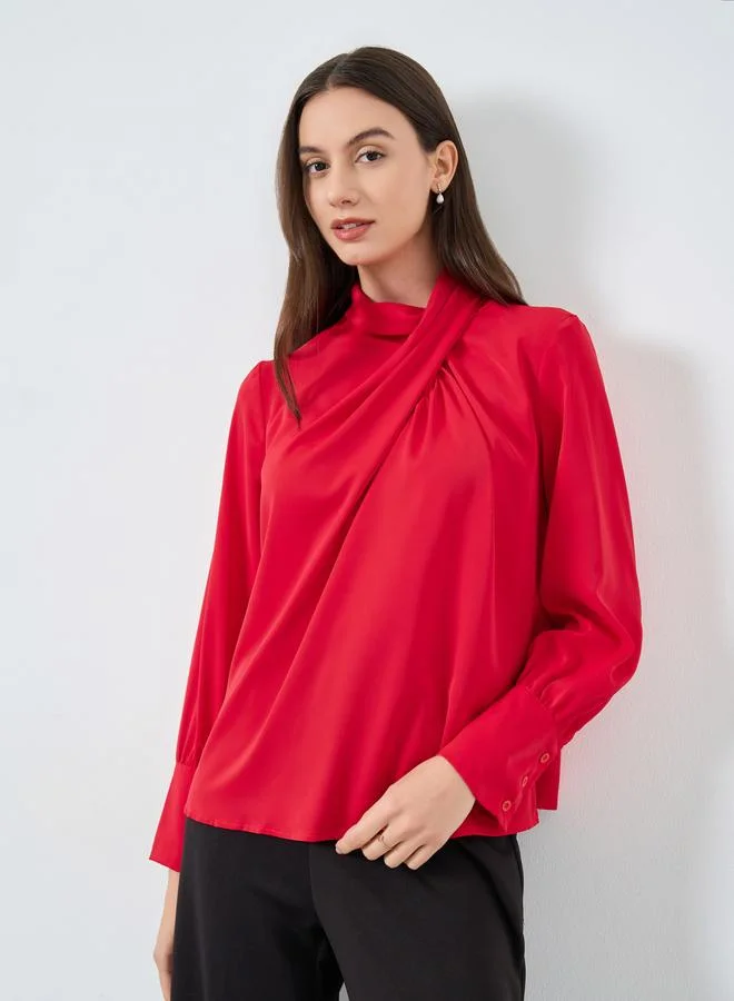 Take Two Take Two Solid Cross Neck Long Sleeve Top