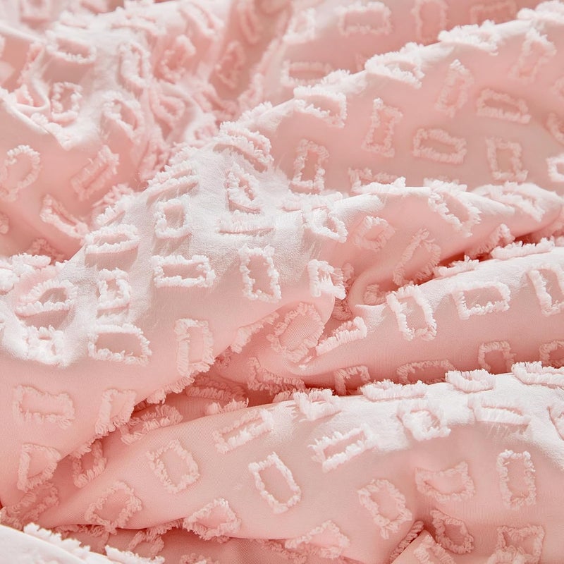 Flysheep 3 Pieces Tufted Crib Bedding Set with Ruffle Fringe Pink Ruffled Comforter with Fitted Sheet and Bed Skirt Soft and Embroidery Shabby Chic Boho Bohemian Jacquard Design for Baby Girls Boys - Image 5