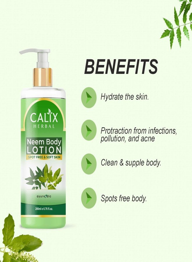 كلاليكس هيربال لوشن الجسم العشبي الأيورفيدي من كاليكس بخلاصة النيم، مطهر ومرطب للبشرة - يساعد في علاج حب الشباب والبثور وغيرها من الملوثات - لوشن للجسم للرجال والنساء، مناسب لجميع الفصول ولجميع أنواع البشرة - 200 مل - Image 2