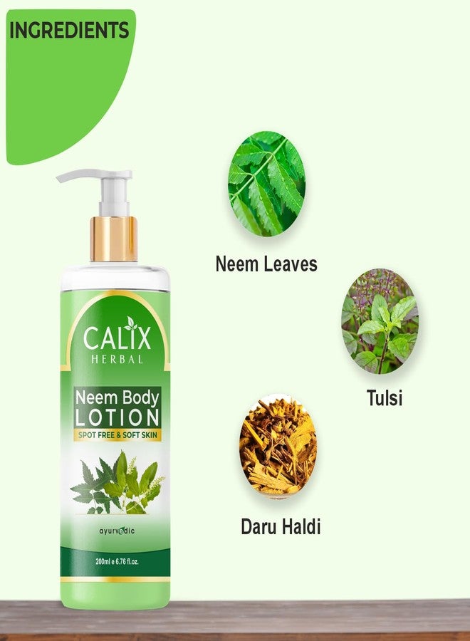 كلاليكس هيربال لوشن الجسم العشبي الأيورفيدي من كاليكس بخلاصة النيم، مطهر ومرطب للبشرة - يساعد في علاج حب الشباب والبثور وغيرها من الملوثات - لوشن للجسم للرجال والنساء، مناسب لجميع الفصول ولجميع أنواع البشرة - 200 مل - Image 4