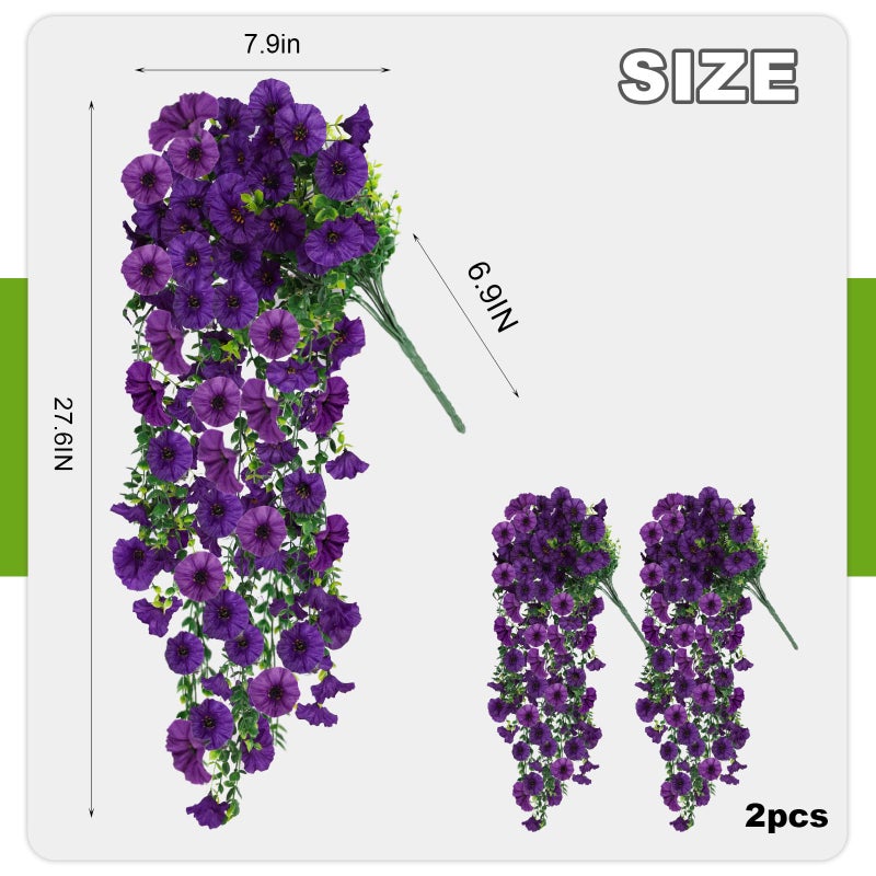 ADXORA Fake Artificial Hanging Morning Glory Flowers for Outdoor Planters Porch Pation Decoration,8 Bundles UV Resistant Silk Faux Flowers with Realistic Eucalyptus Plants for Home Office Garden Decor - Image 2
