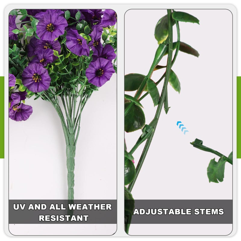 ADXORA Fake Artificial Hanging Morning Glory Flowers for Outdoor Planters Porch Pation Decoration,8 Bundles UV Resistant Silk Faux Flowers with Realistic Eucalyptus Plants for Home Office Garden Decor - Image 4