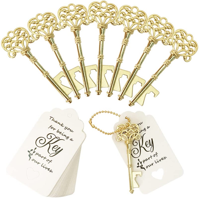 WODEGIFT 60 PCS Key Bottle OpenersVintage Skeleton Key Bottle OpenerWedding Favors Bottle Opener with Escort Card Tag and Key ChainsWedding Party Favor Souvenir GiftGold