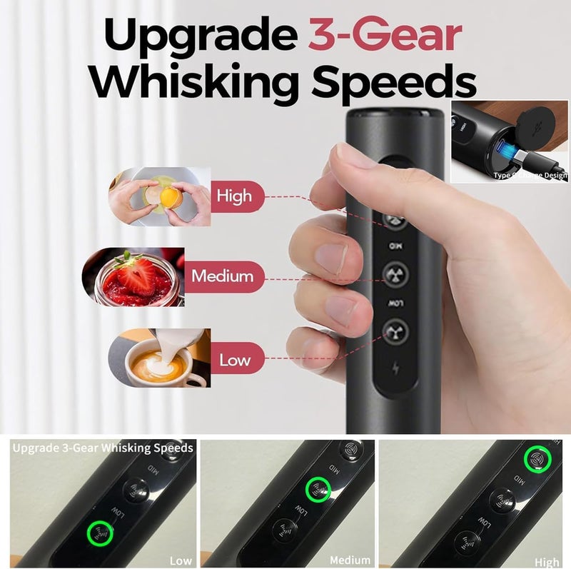 MITCMOLARD Rechargeable Milk Frother - Milk Frother, Coffee Mixer, خفاقة حليب, Coffee Frother Handheld, Electric Coffee Blender Foam Maker 3 Whisk, Portable Box Coffee Beater with 3 Speed, خفاقة قهوة - Image 3