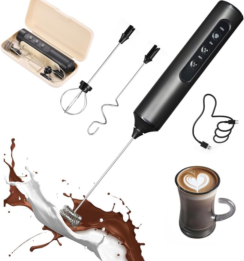 MITCMOLARD Rechargeable Milk Frother - Milk Frother, Coffee Mixer, خفاقة حليب, Coffee Frother Handheld, Electric Coffee Blender Foam Maker 3 Whisk, Portable Box Coffee Beater with 3 Speed, خفاقة قهوة - Image 1