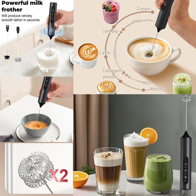 MITCMOLARD Rechargeable Milk Frother - Milk Frother, Coffee Mixer, خفاقة حليب, Coffee Frother Handheld, Electric Coffee Blender Foam Maker 3 Whisk, Portable Box Coffee Beater with 3 Speed, خفاقة قهوة - Image 5