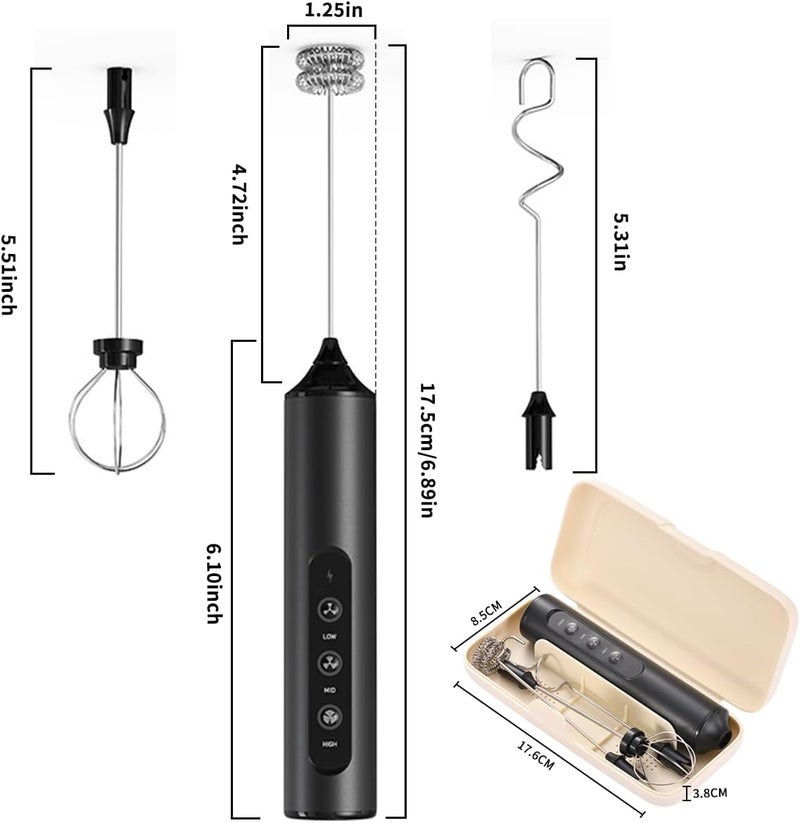 MITCMOLARD Rechargeable Milk Frother - Milk Frother, Coffee Mixer, خفاقة حليب, Coffee Frother Handheld, Electric Coffee Blender Foam Maker 3 Whisk, Portable Box Coffee Beater with 3 Speed, خفاقة قهوة - Image 2