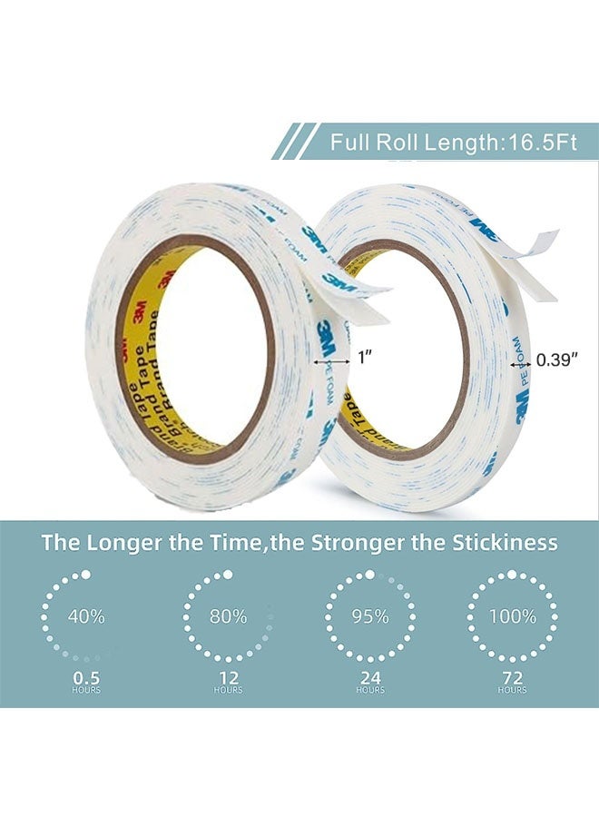 3M Double-Sided Tape (2 Roll), Heavy Duty PE Foam Mounting Tape, Waterproof Removable Tape for Walls, Picture Hangings, Bathroom Decorations, DIY Crafts (2 Sizes: 1cm x 3m / 2.5cm x 3m) - Image 2
