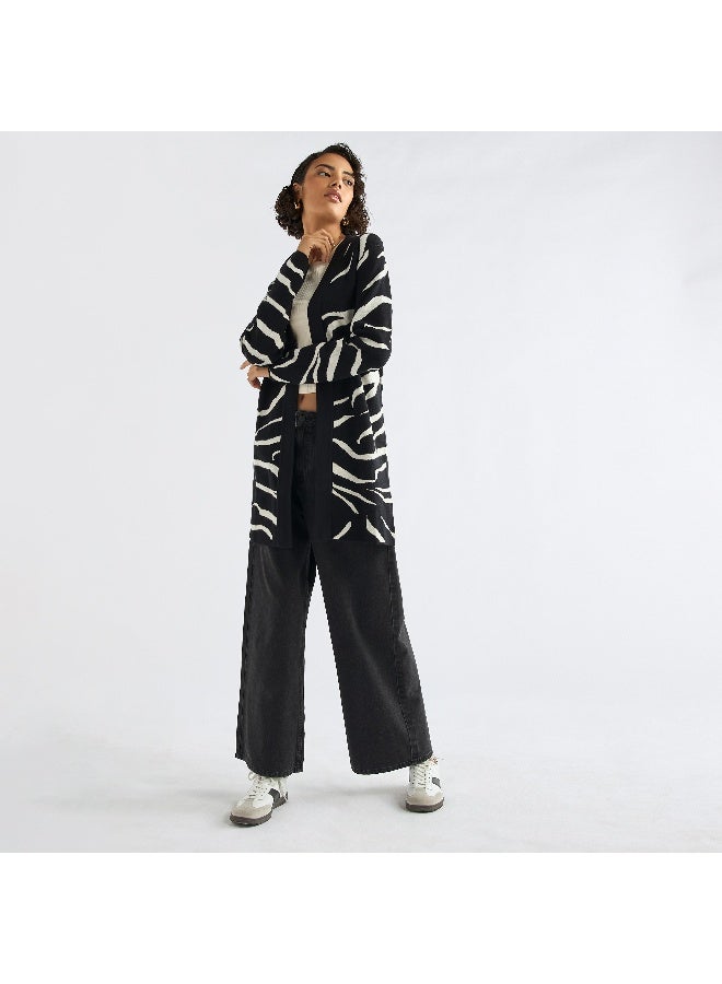 Splash FAV Textured Open Front Cardigan with Long Sleeves  - Image 1