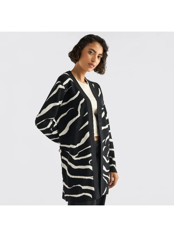 Splash FAV Textured Open Front Cardigan with Long Sleeves