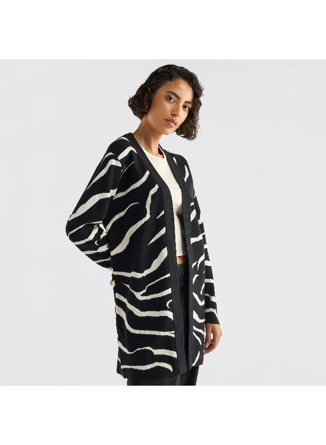 Splash FAV Textured Open Front Cardigan with Long Sleeves  - Image 3