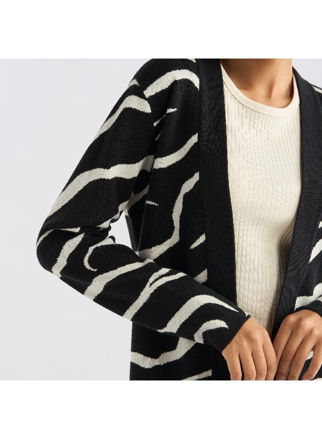 Splash FAV Textured Open Front Cardigan with Long Sleeves  - Image 2