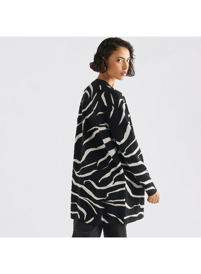 Splash FAV Textured Open Front Cardigan with Long Sleeves  - Image 4
