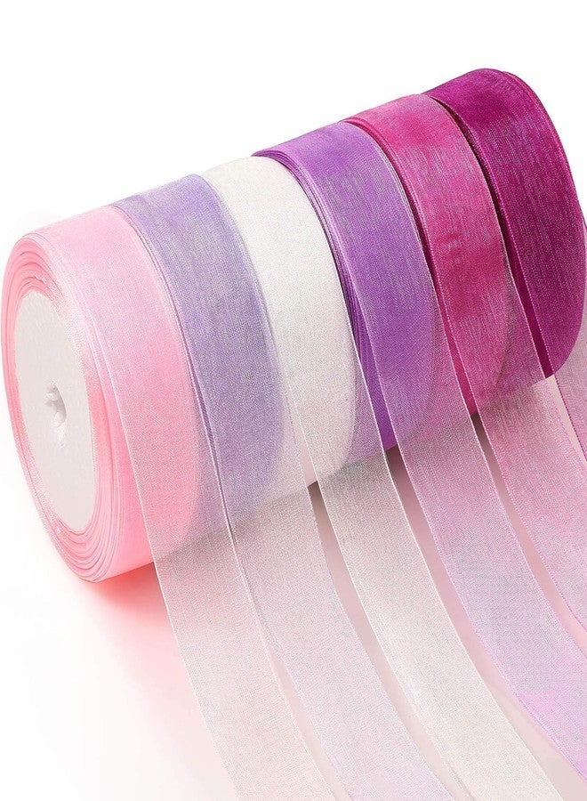Bluedeal Bells&Whistles 6 Rolls Sheer Chiffon Ribbon Organza Satin Ribbon for Wrapping Decorating Valentine'S Day Wedding Birthday Bouquet Garland (25 Yard Each Roll,Purple Series) - Image 1