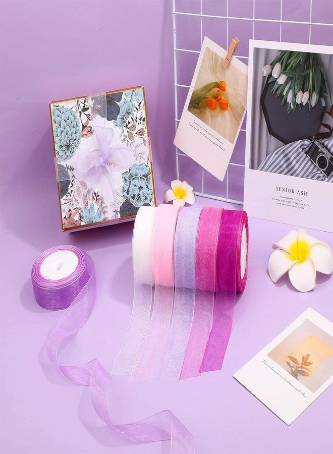 Bluedeal Bells&Whistles 6 Rolls Sheer Chiffon Ribbon Organza Satin Ribbon for Wrapping Decorating Valentine'S Day Wedding Birthday Bouquet Garland (25 Yard Each Roll,Purple Series) - Image 4