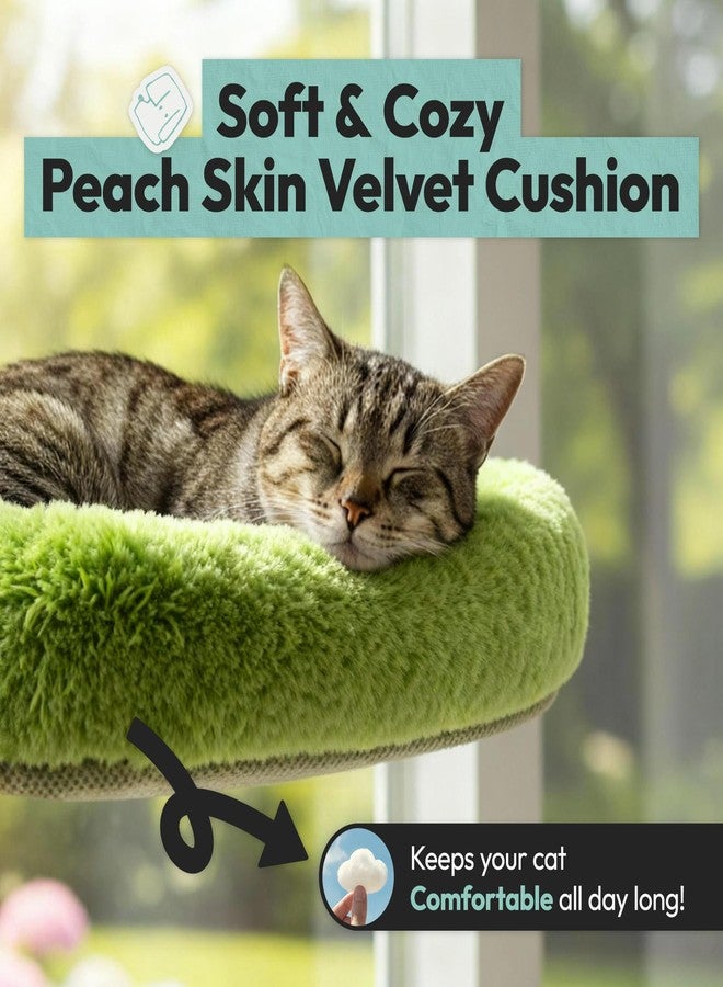 POMESEA Cordless Cat Window Perch, Foldable Cat Window Hammock, 4 Strong Suction Cups, Solid Metal Frame, Patented Hook Design, Cushion Green, L - Image 3
