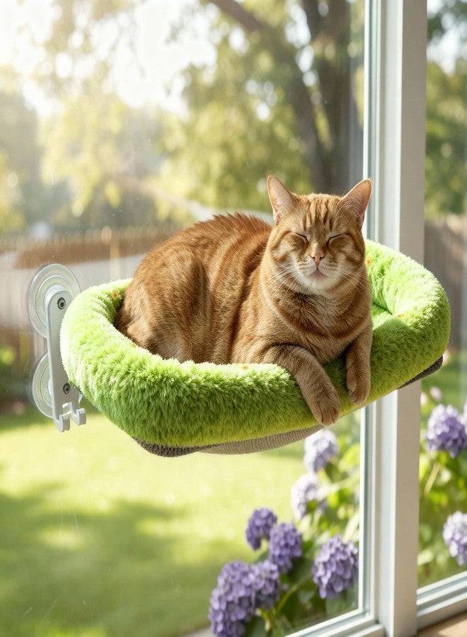 POMESEA Cordless Cat Window Perch, Foldable Cat Window Hammock, 4 Strong Suction Cups, Solid Metal Frame, Patented Hook Design, Cushion Green, L - Image 1