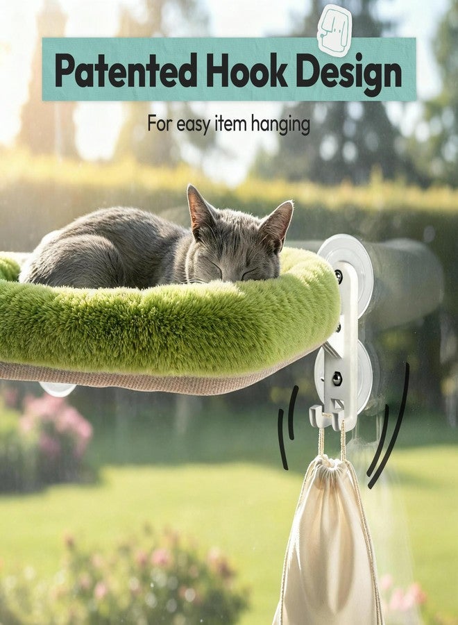 POMESEA Cordless Cat Window Perch, Foldable Cat Window Hammock, 4 Strong Suction Cups, Solid Metal Frame, Patented Hook Design, Cushion Green, L - Image 2
