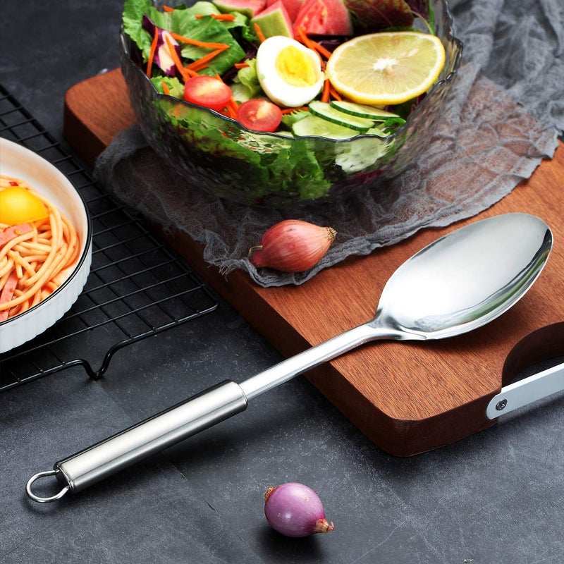 Berglander Solid Spoon, Stainless Steel Solid Cooking Spoons,Solid Serving, Kitchen Spoons, Spoon for Cooking, Basting Non-Stick And Heat Resistant, Dishwasher Safe (Silver) - Image 2