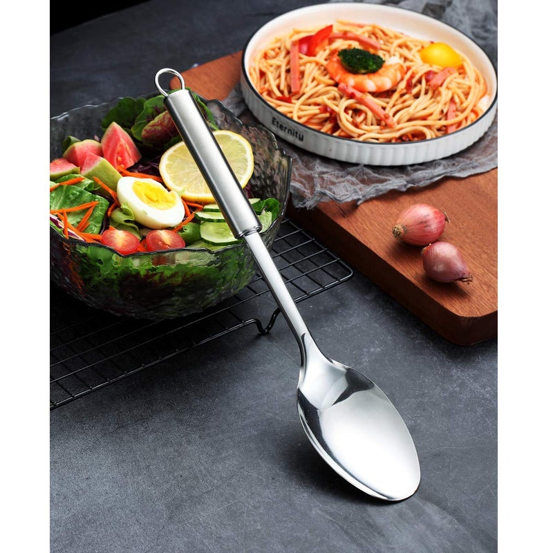 Berglander Solid Spoon, Stainless Steel Solid Cooking Spoons,Solid Serving, Kitchen Spoons, Spoon for Cooking, Basting Non-Stick And Heat Resistant, Dishwasher Safe (Silver) - Image 3