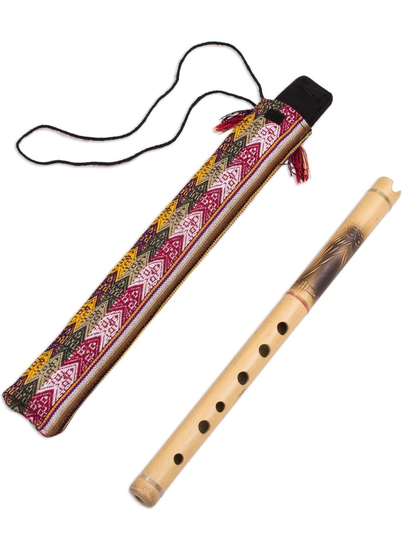 NOVICA NOVICA Bamboo Andean Quena Flute with Owl and Textile Carrying Case Night Owl  - Image 4