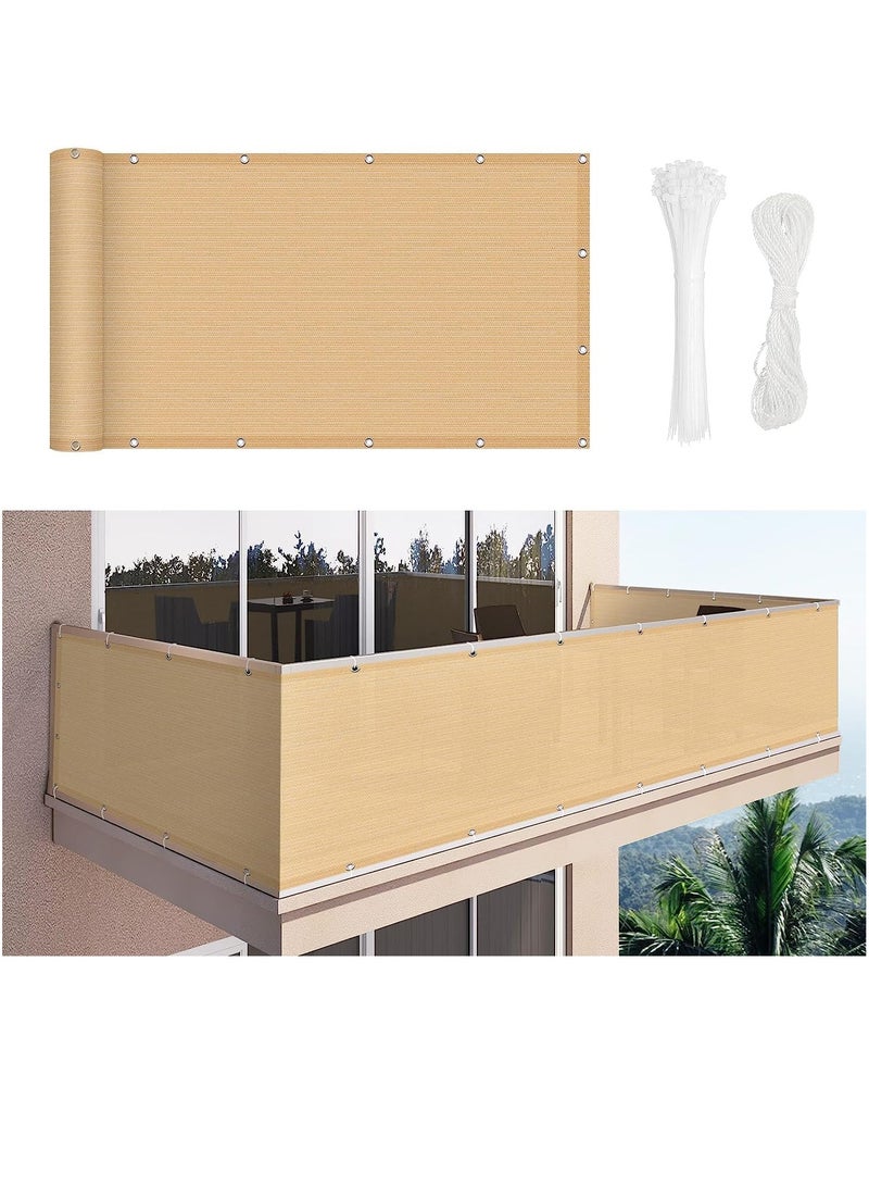 Excefore Balcony Screen Privacy Fence Cover 3' x 16.5' Sand Fence Netting Mesh Shade Cloth Fabric UV Protection for Apartment Balcony Railing Porch Outdoor - Image 1