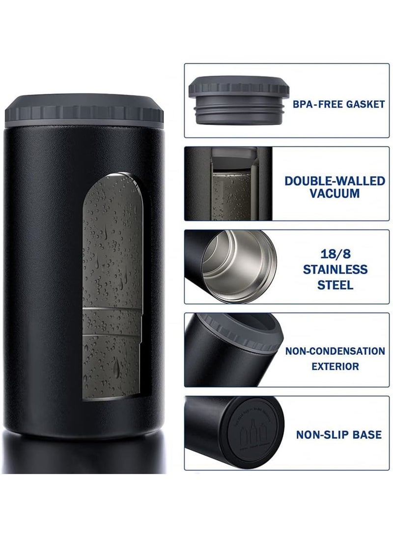 SOLARAE 3 in 1 Slim Can Cooler for 16 OZ Skinny Can, Regular Can Bottle - Keep Cold for 6 Hours - Double Walled Insulated Stainless Steel Vacuum Beverage Can Insulator (Matte Black) - Image 4
